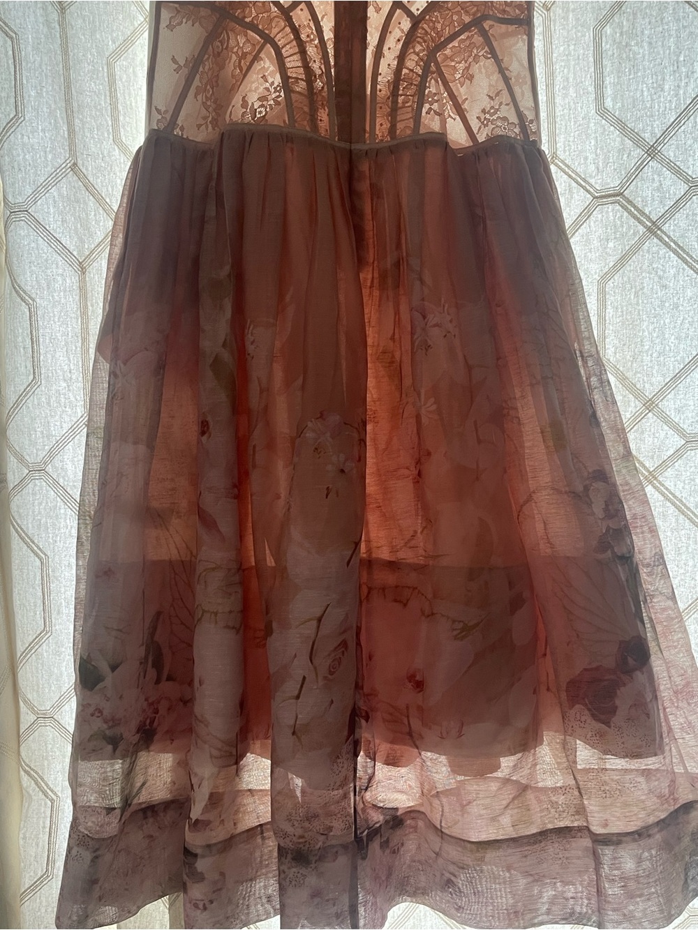 NWT Zimmermann Dress Dancer Paneled Pink Lace Floral Silk Linen Midi Dress US 10 - Picture 6 of 12